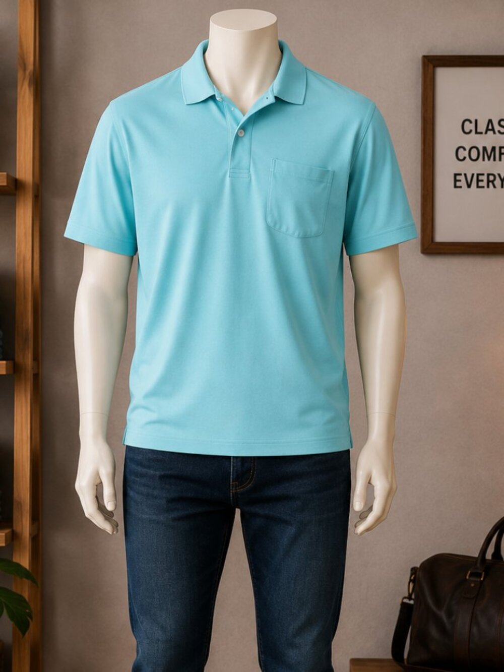 NWOT Grand Slam Men’s Aqua Polo Shirt — Size L